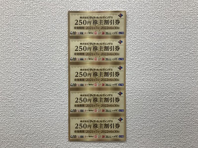 25,000円分　備長扇屋/パステル/ヴィアHD株主割引券500円×50枚