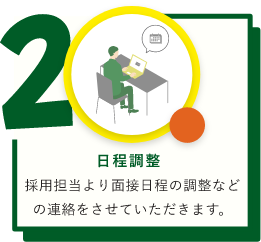 日程調整 採用担当より面接日程の調整などの連絡をさせていただきます。